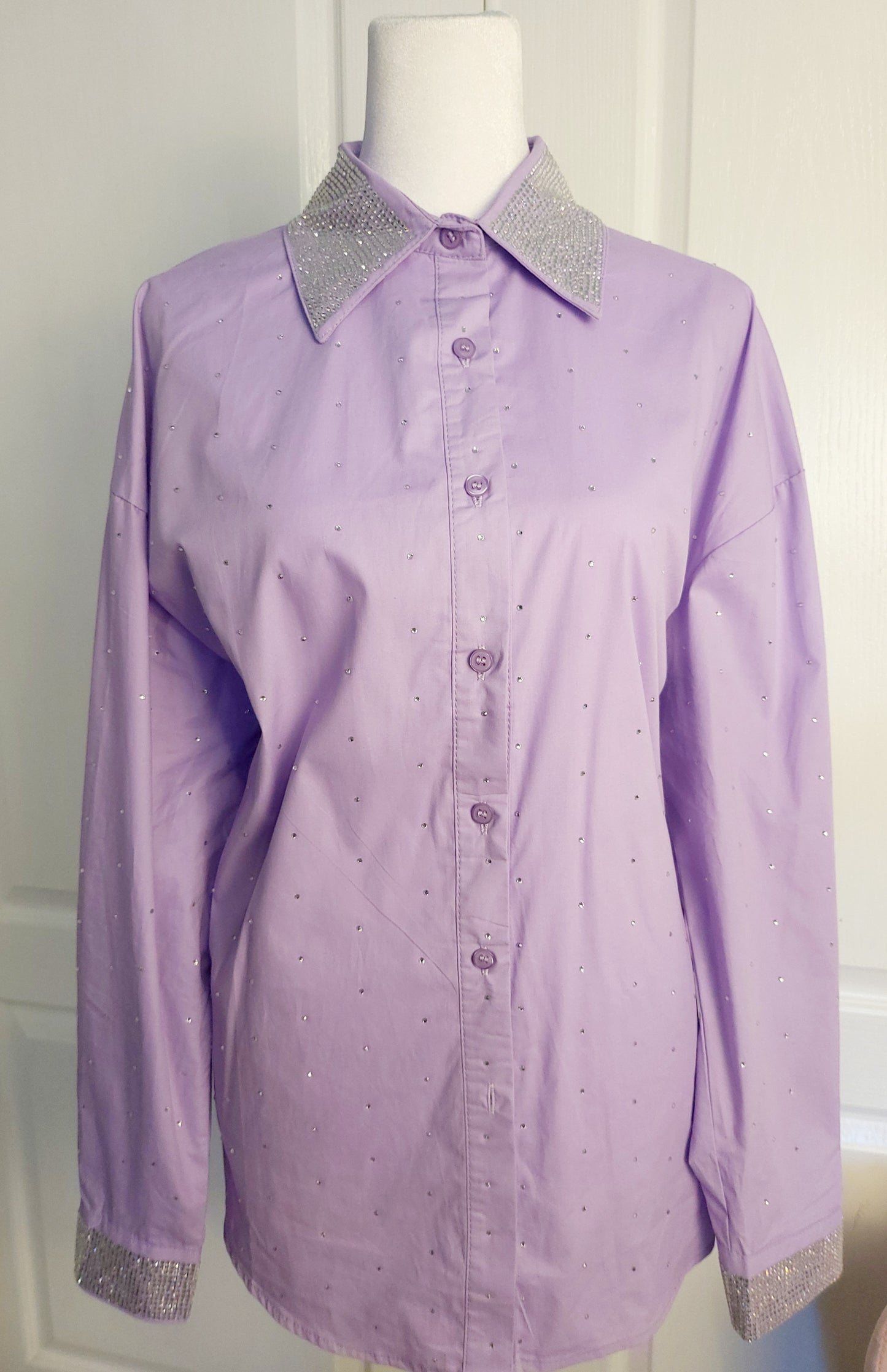 Purple rhinestones collar blouse
